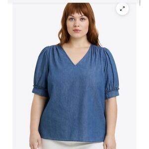 Draper James V-Neck Puff Sleeve Top Denim top XXL